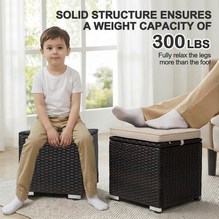 Patio 2-Piece Wicker Ottoman with Hidden Storage and Removable Cushion