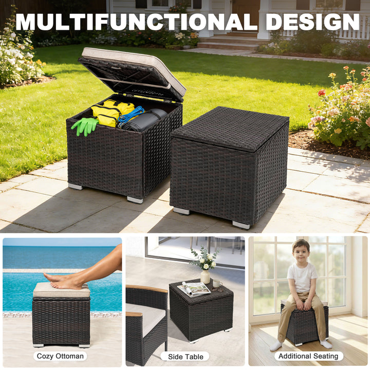 Patio 2-Piece Wicker Ottoman with Hidden Storage and Removable Cushion