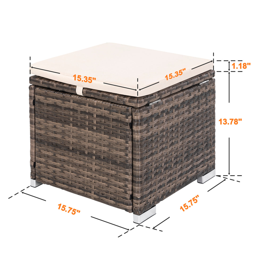 Patio 2-Piece Wicker Ottoman with Hidden Storage and Removable Cushion