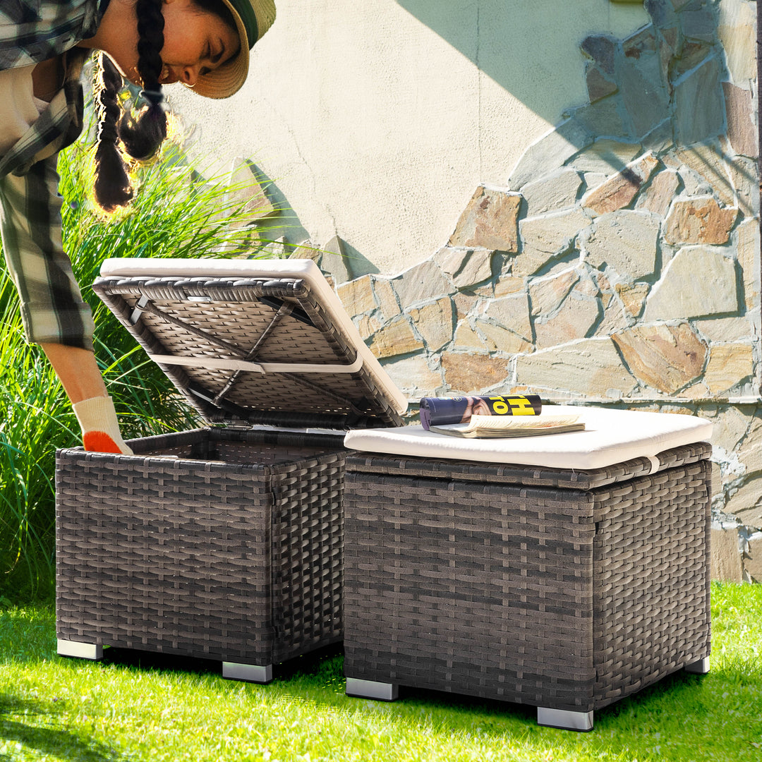 Patio 2-Piece Wicker Ottoman with Hidden Storage and Removable Cushion