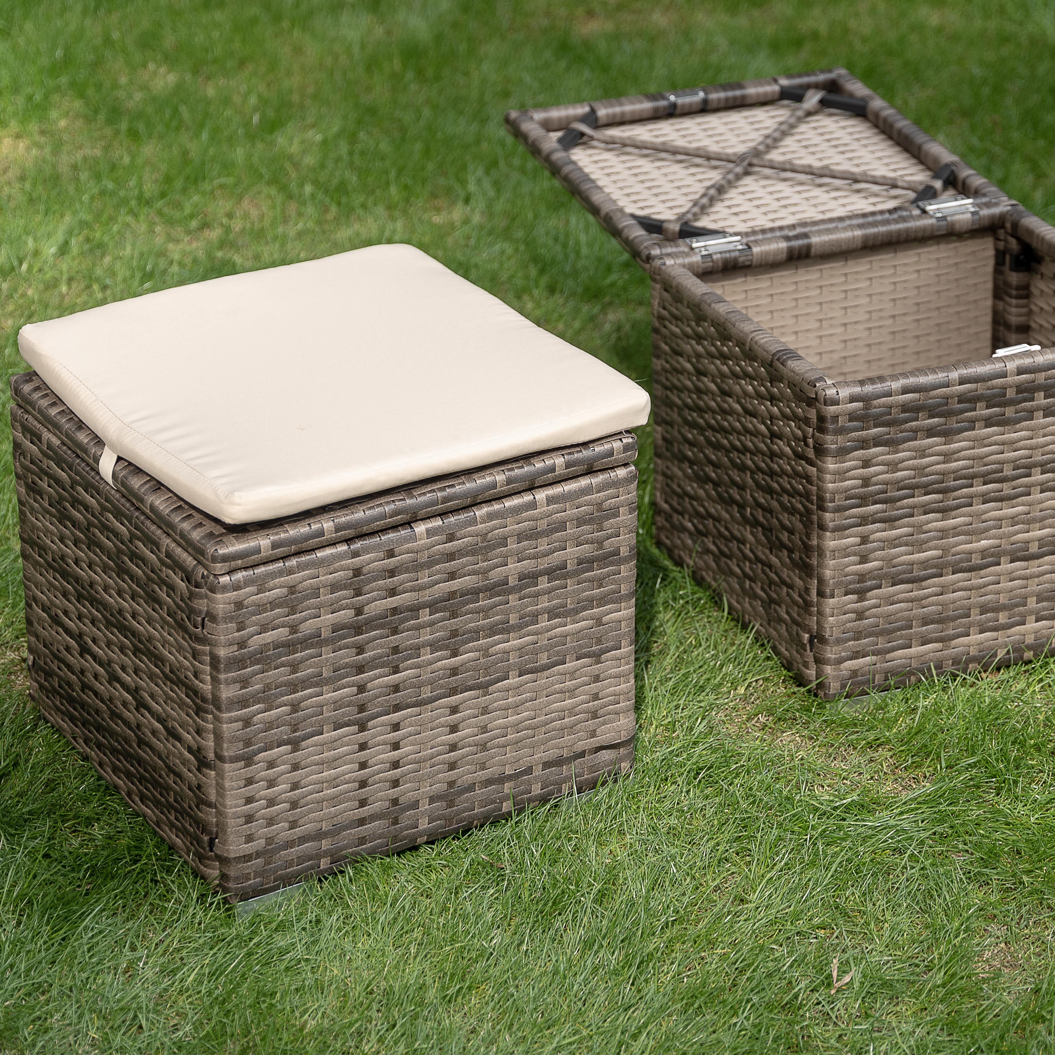 Patio 2-Piece Wicker Ottoman with Hidden Storage and