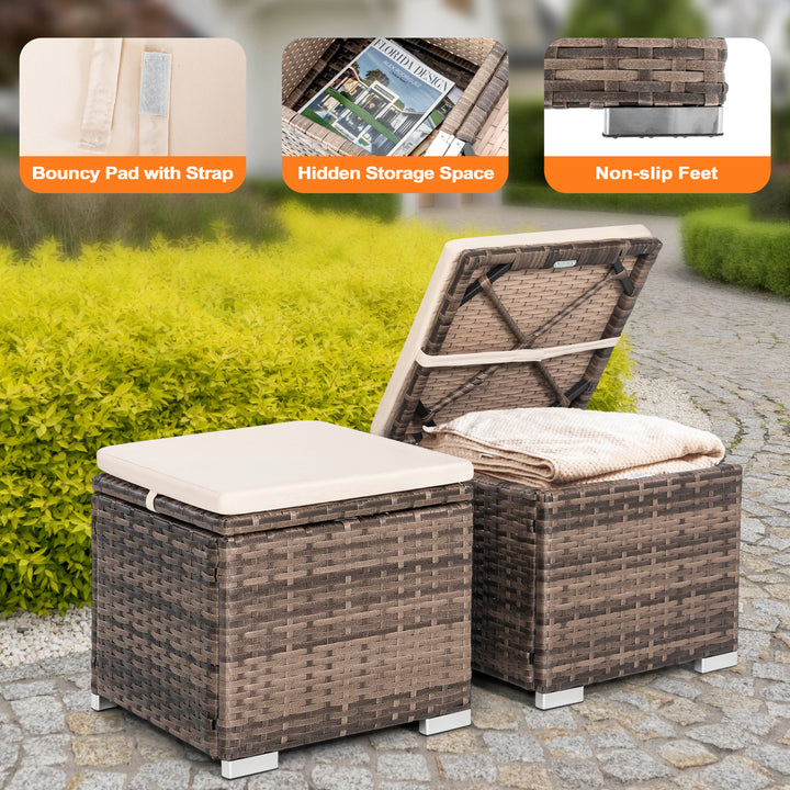 Patio 2-Piece Wicker Ottoman with Hidden Storage and Removable Cushion