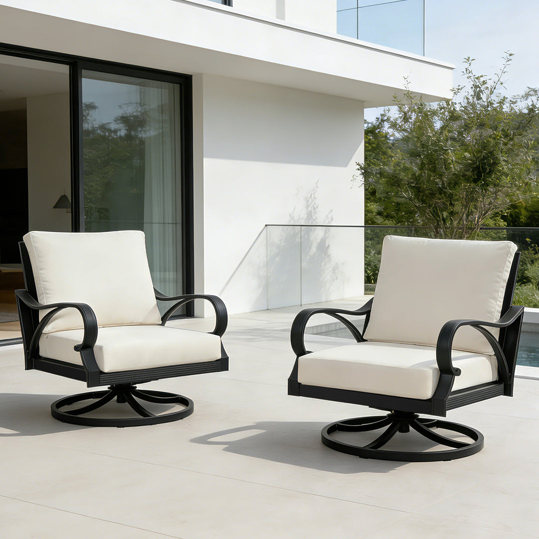 Patio Time Aluminum Swivel Chair with Lattice Backrest & Cushions Set of 2
