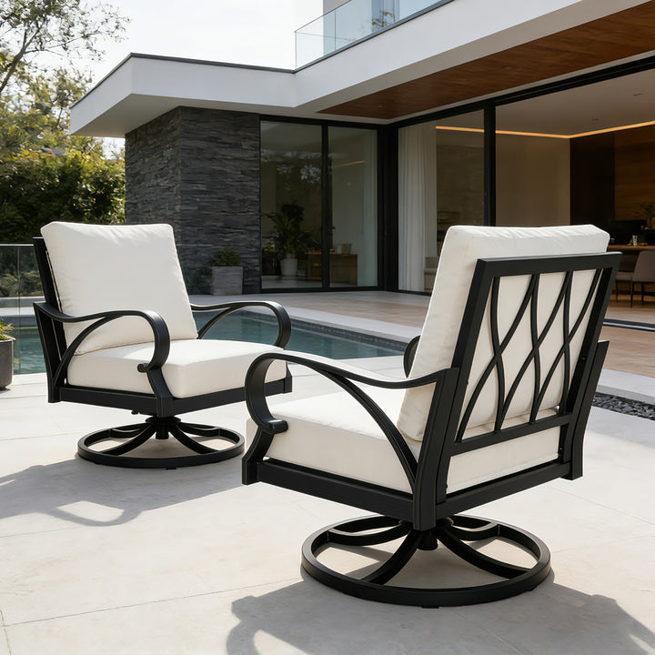 Patio Time Aluminum Swivel Chair with Lattice Backrest & Cushions Set of 2