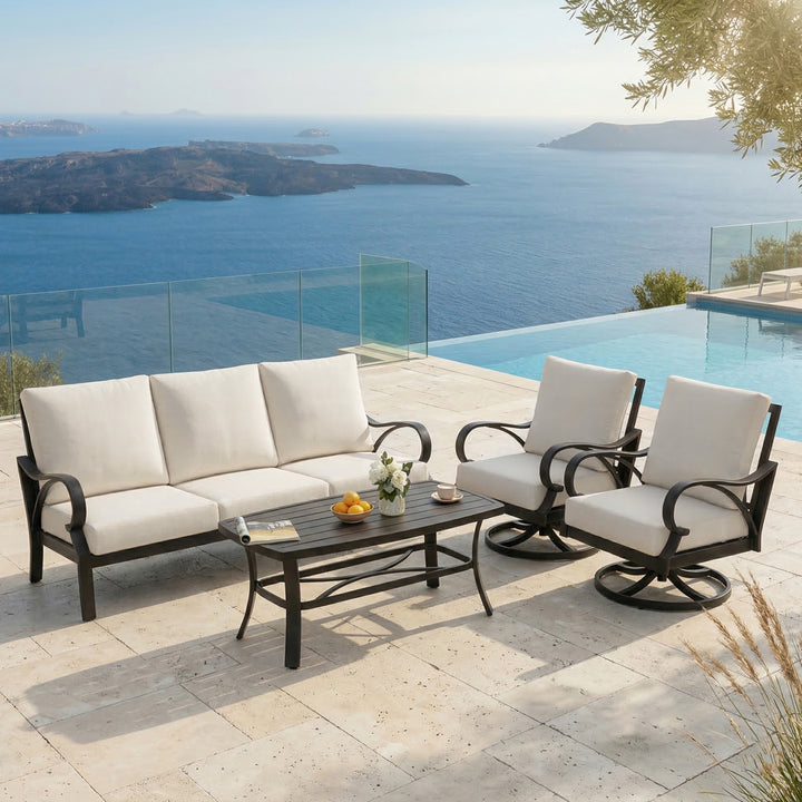 Patio Time 4-Piece Aluminum Patio Conversation Set with Lattice Backrest