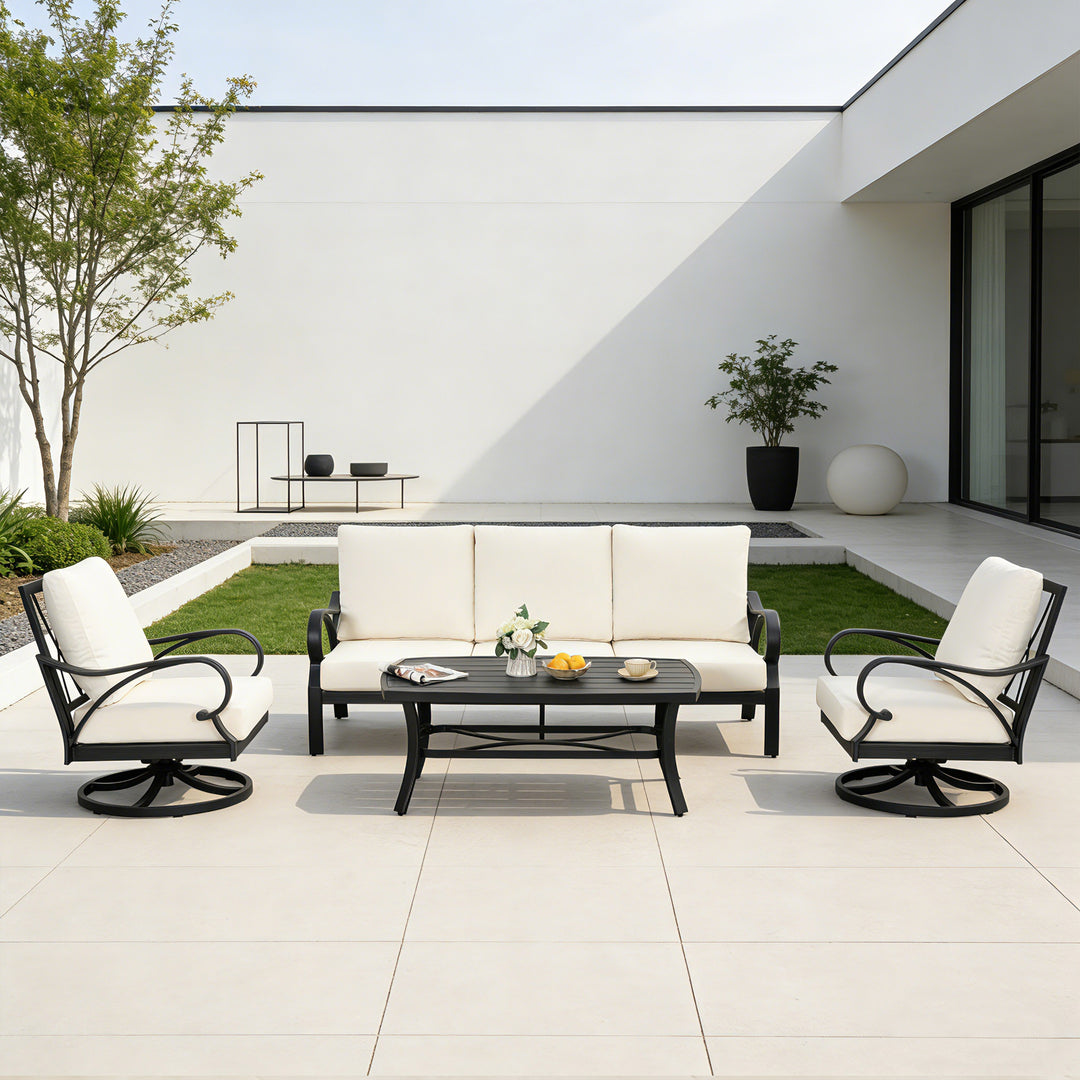 Patio Time 4-Piece Aluminum Patio Conversation Set with Lattice Backrest