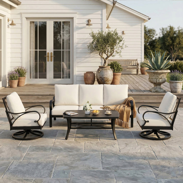 Patio Time 4-Piece Aluminum Patio Conversation Set with Lattice Backrest