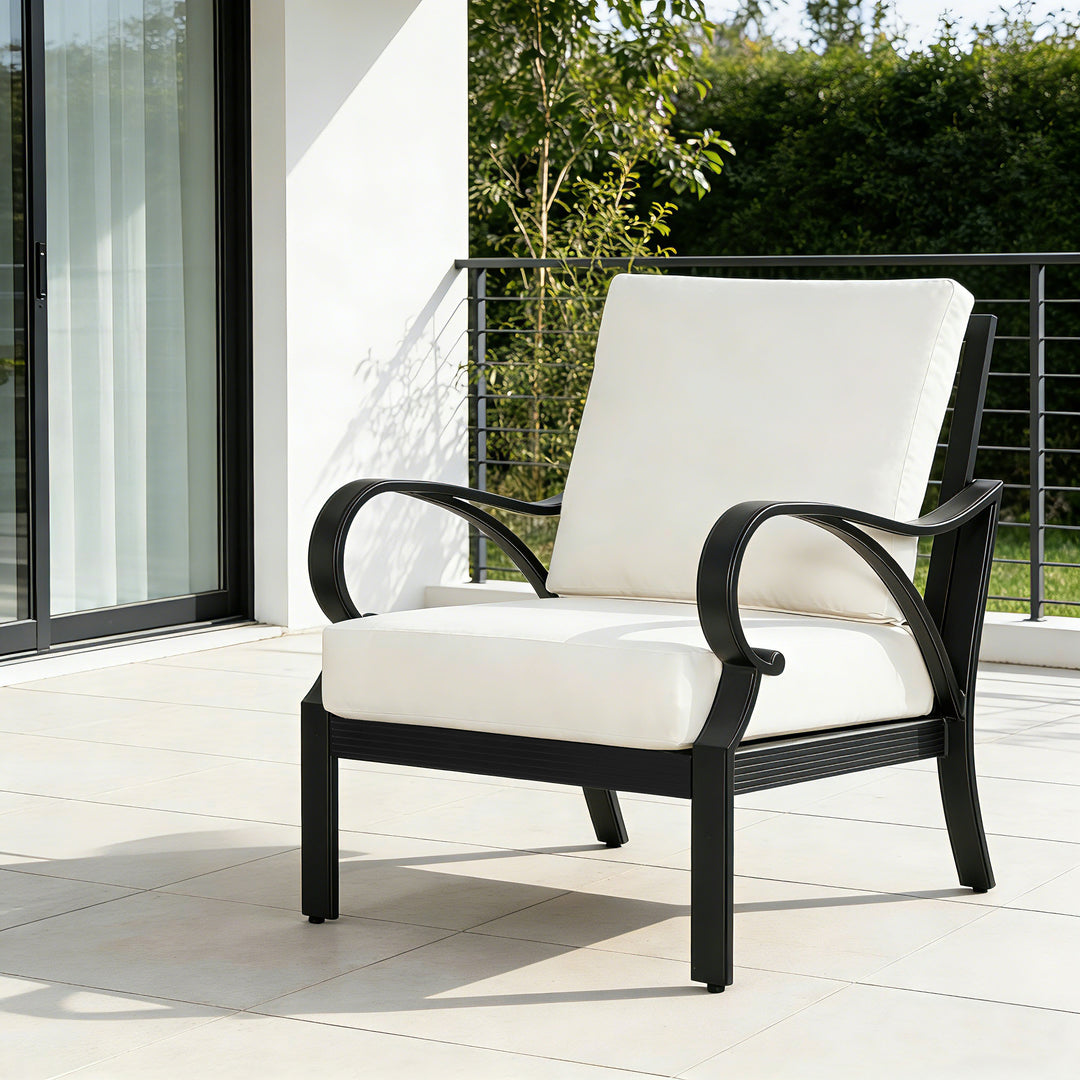 Patio Time Aluminum Club Chair with Lattice Backrest and Cushions Set of 2
