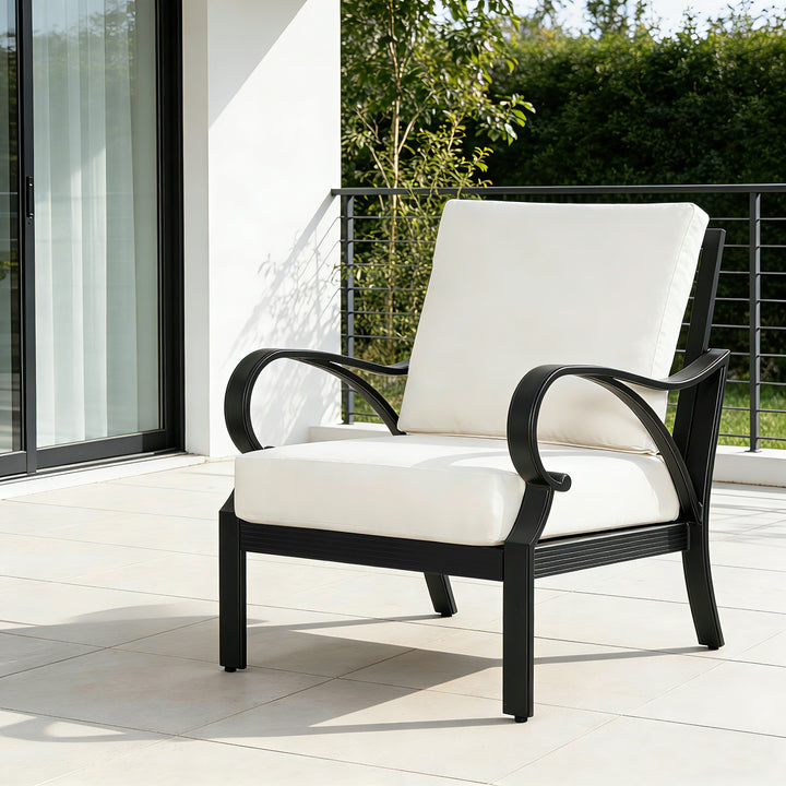Patio Time Aluminum Club Chair with Lattice Backrest and Cushions Set of 2