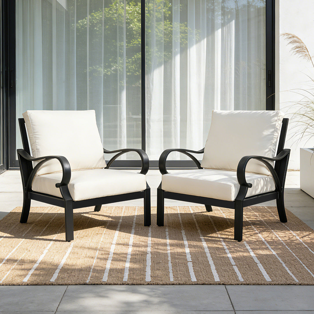 Patio Time Aluminum Club Chair with Lattice Backrest and Cushions Set of 2
