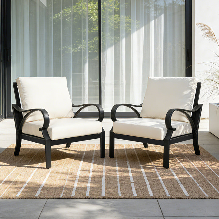 Patio Time Aluminum Club Chair with Lattice Backrest and Cushions Set of 2