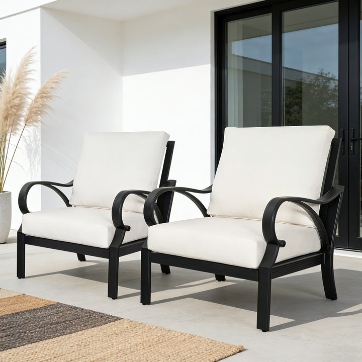 Patio Time Aluminum Club Chair with Lattice Backrest and Cushions Set of 2