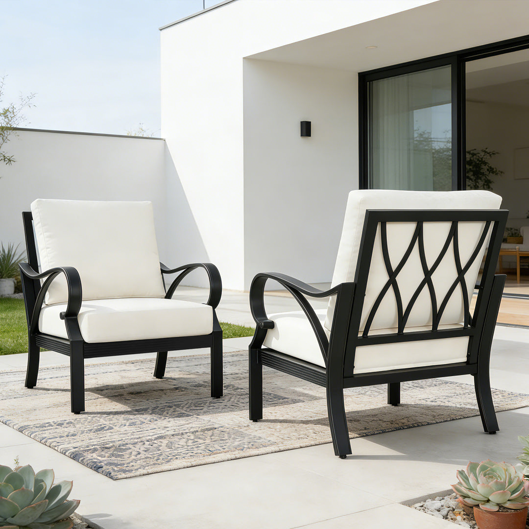 Patio Time Aluminum Club Chair with Lattice Backrest and Cushions Set of 2