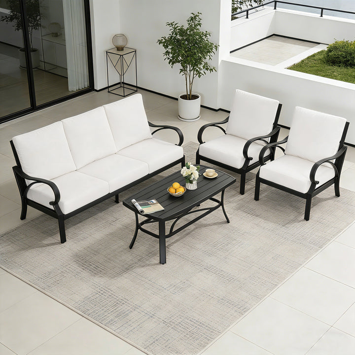 Patio Time 4-Piece Aluminum Outdoor Conversation Set with Lattice Backrest