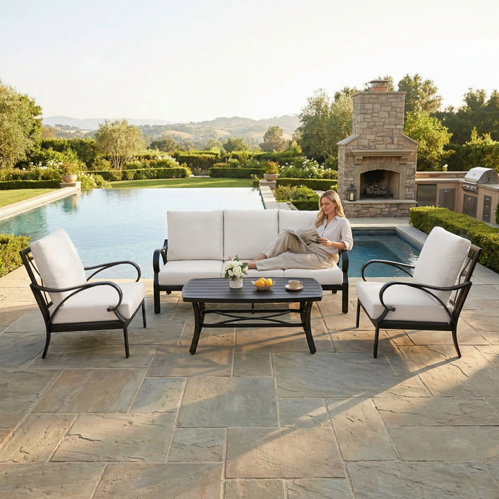 Patio Time 4-Piece Aluminum Outdoor Conversation Set with Lattice Backrest