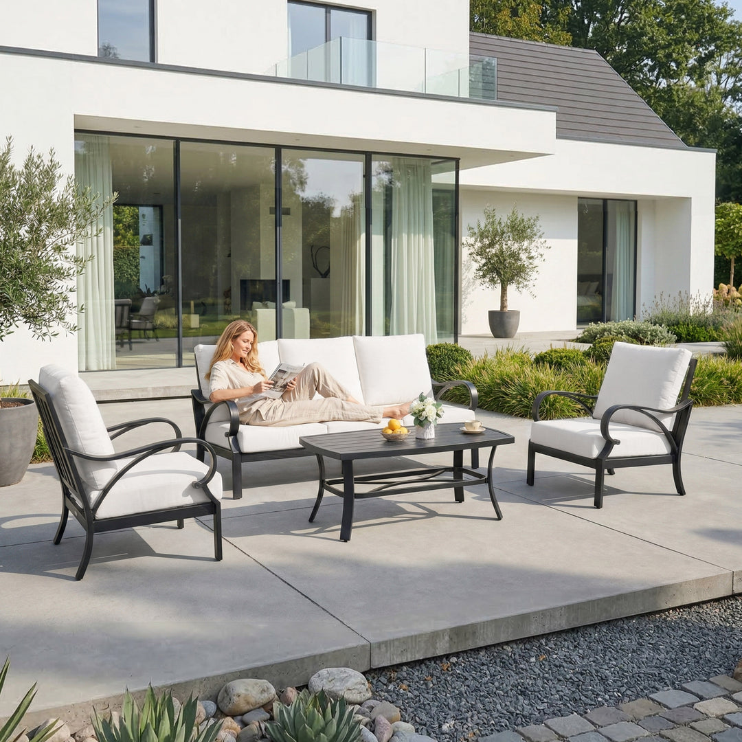 Patio Time 4-Piece Aluminum Outdoor Conversation Set with Lattice Backrest