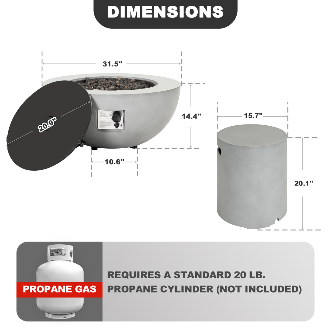 50,000 BTU Bowl-Shaped Patio Propane Fire Pit Table with Hidden Tank Table