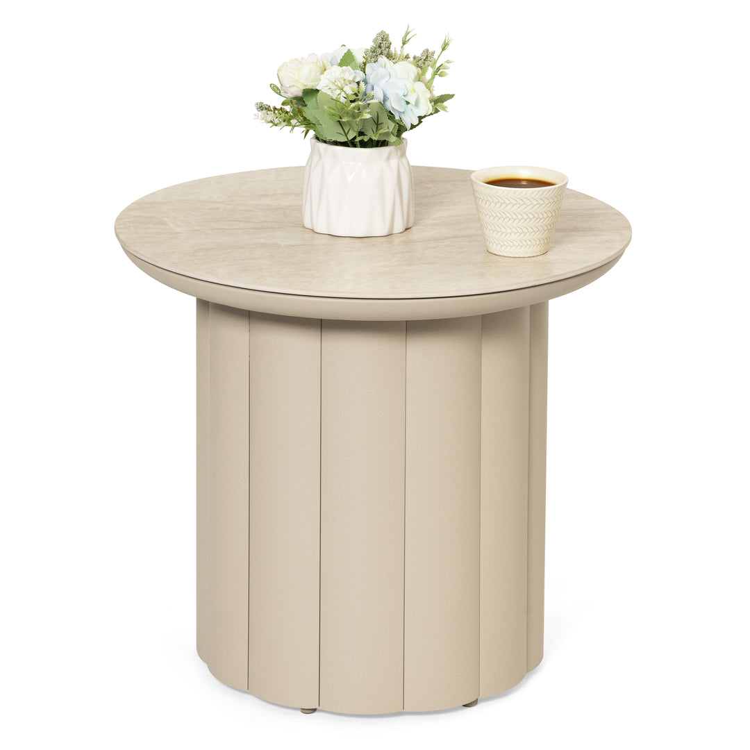 Aluminum 19.7" Round Outdoor Side Table with Sintered Stone Tabletop