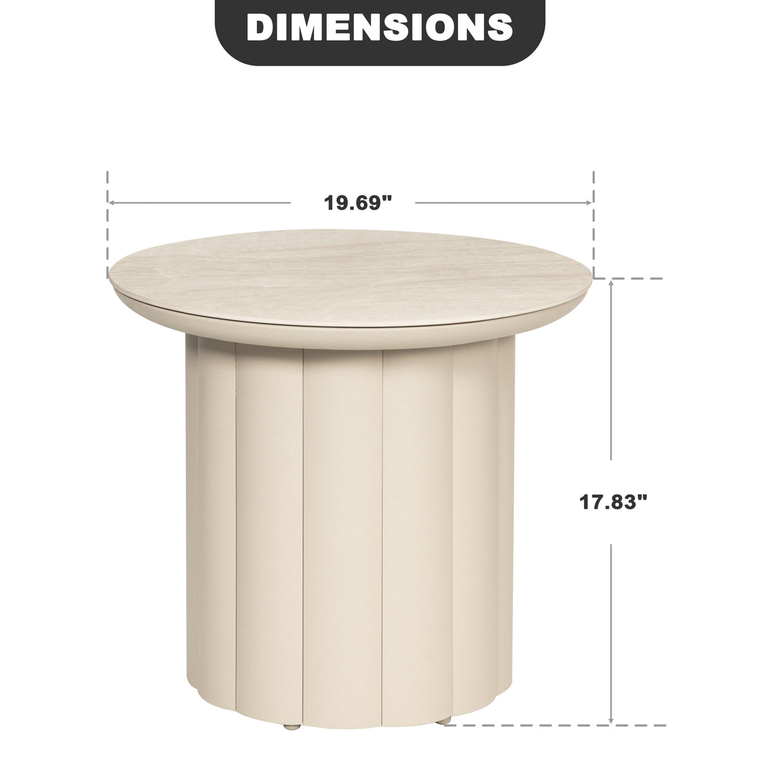 Aluminum 19.7" Round Outdoor Side Table with Sintered Stone Tabletop