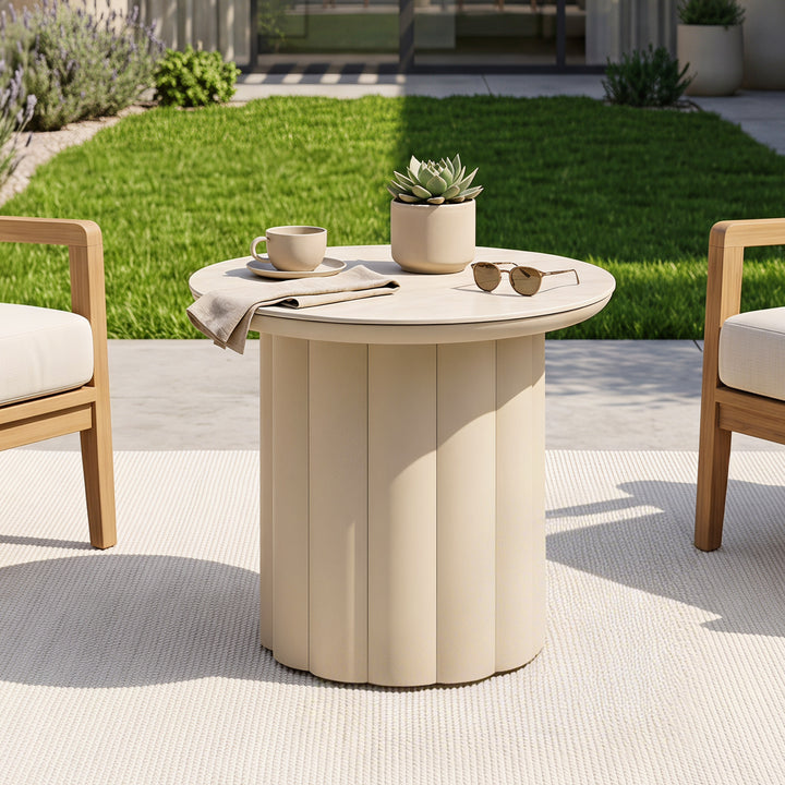 Aluminum 19.7" Round Outdoor Side Table with Sintered Stone Tabletop