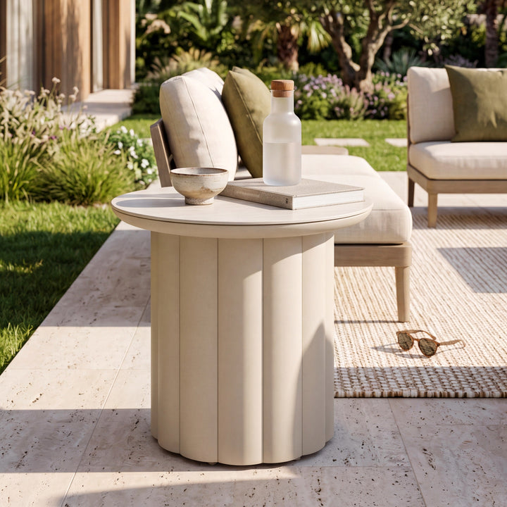 Aluminum 19.7" Round Outdoor Side Table with Sintered Stone Tabletop