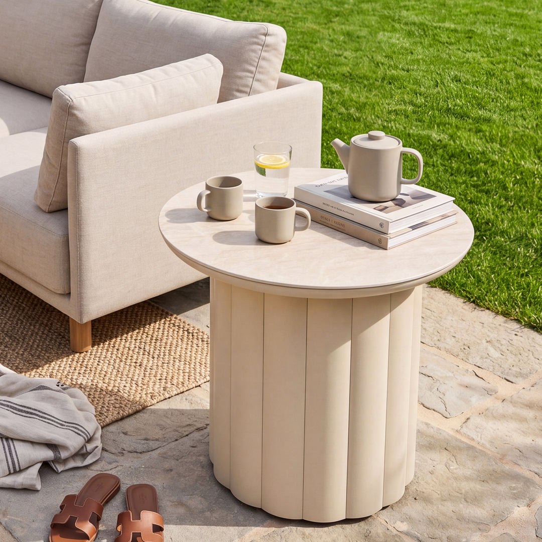 Aluminum 19.7" Round Outdoor Side Table with Sintered Stone Tabletop
