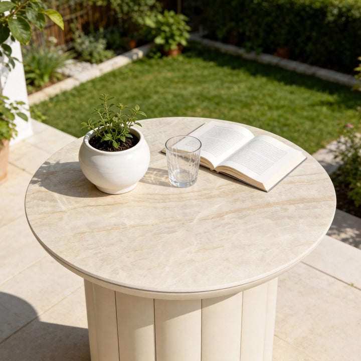 Aluminum 19.7" Round Outdoor Side Table with Sintered Stone Tabletop