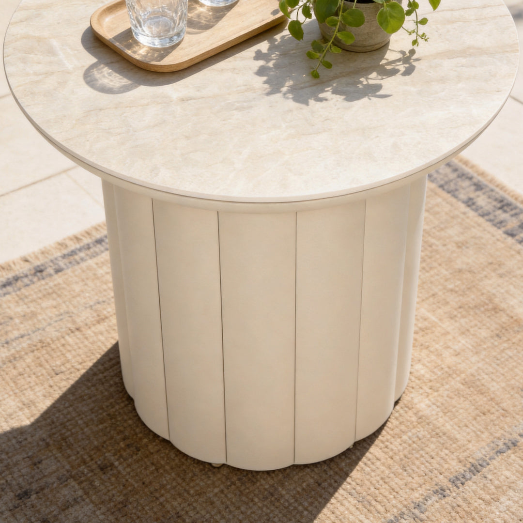 Aluminum 19.7" Round Outdoor Side Table with Sintered Stone Tabletop