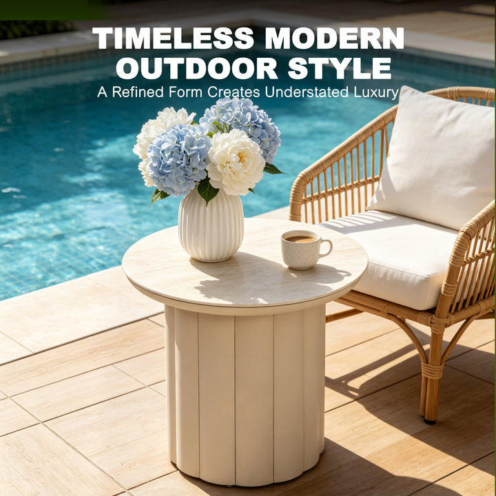 Aluminum 19.7" Round Outdoor Side Table with Sintered Stone Tabletop