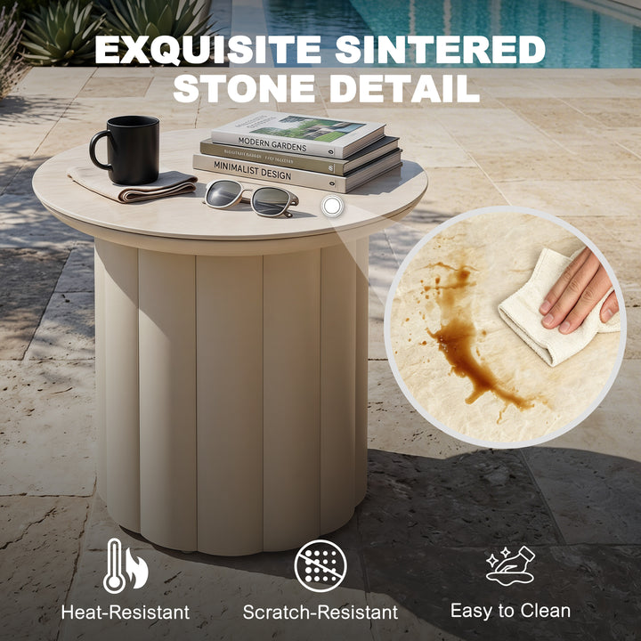 Aluminum 19.7" Round Outdoor Side Table with Sintered Stone Tabletop