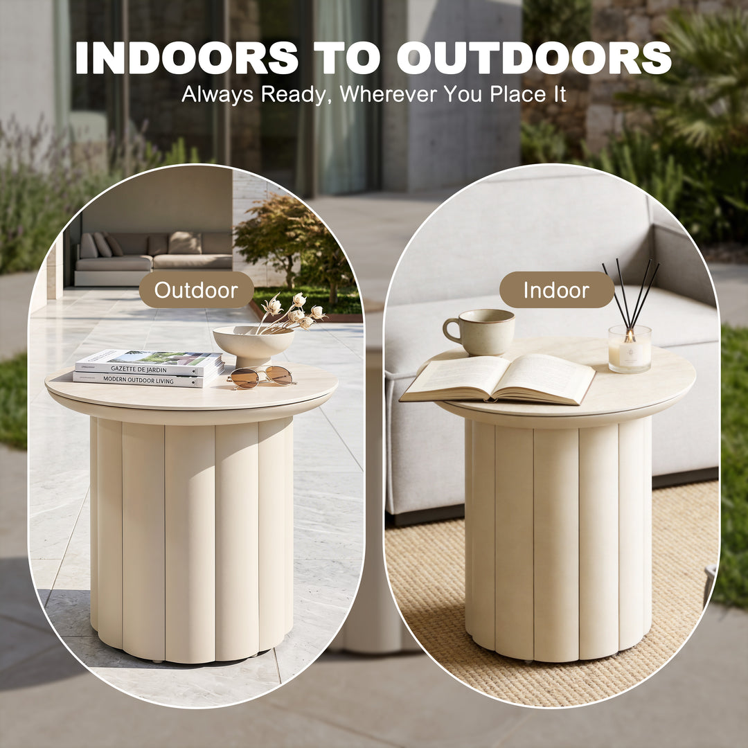 Aluminum 19.7" Round Outdoor Side Table with Sintered Stone Tabletop