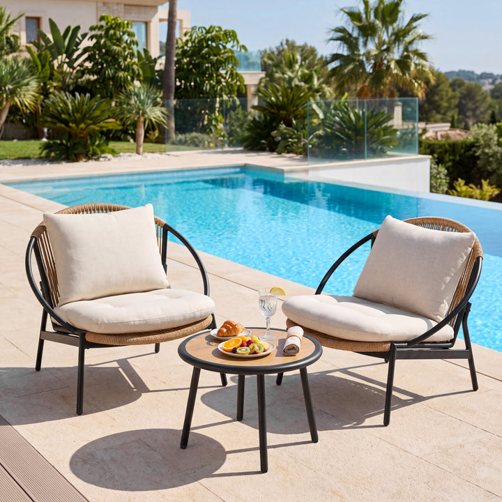 3-Piece Aluminum and Wicker Oversized Patio Bistro Set with Coffee Table
