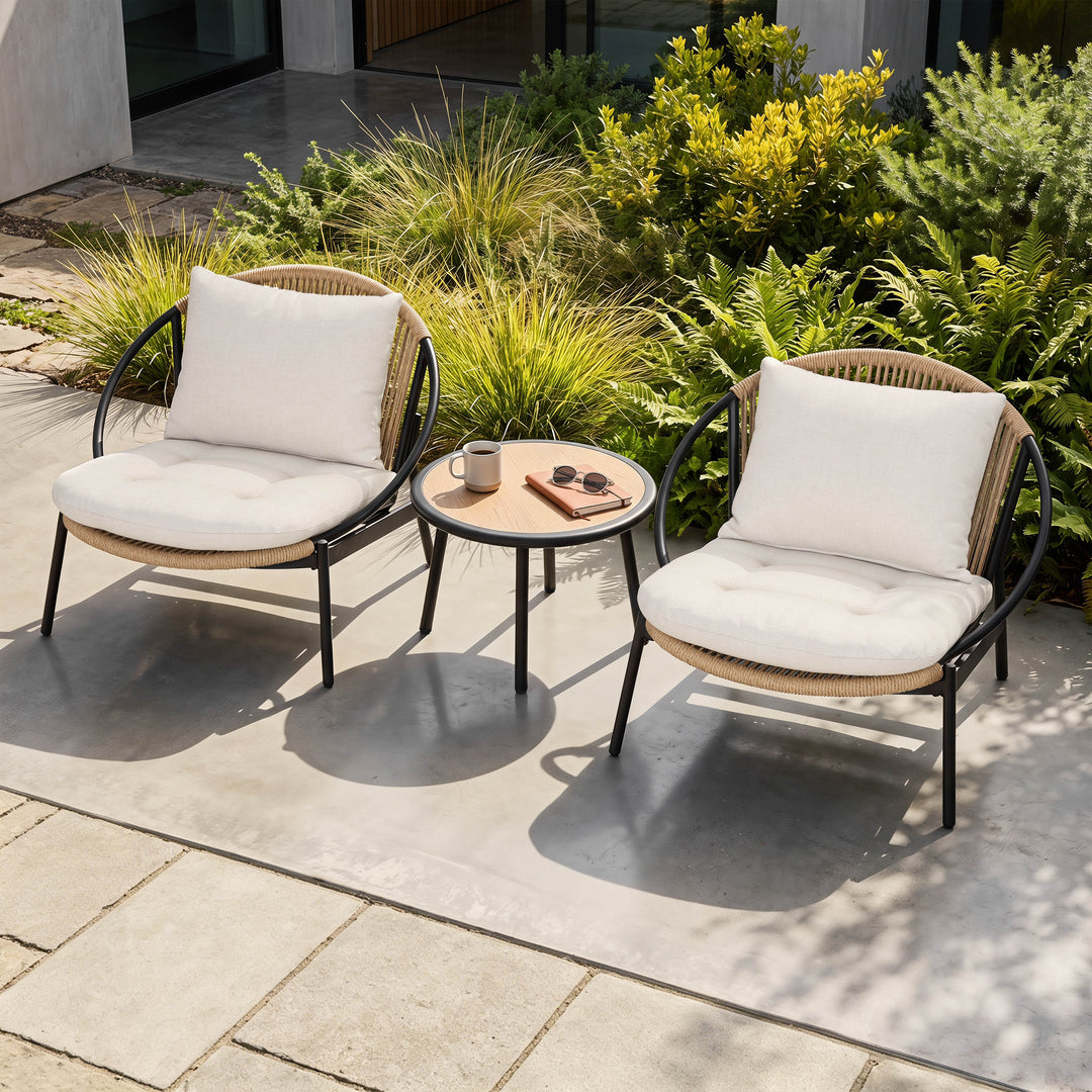 3-Piece Aluminum and Wicker Oversized Patio Bistro Set with Coffee Table