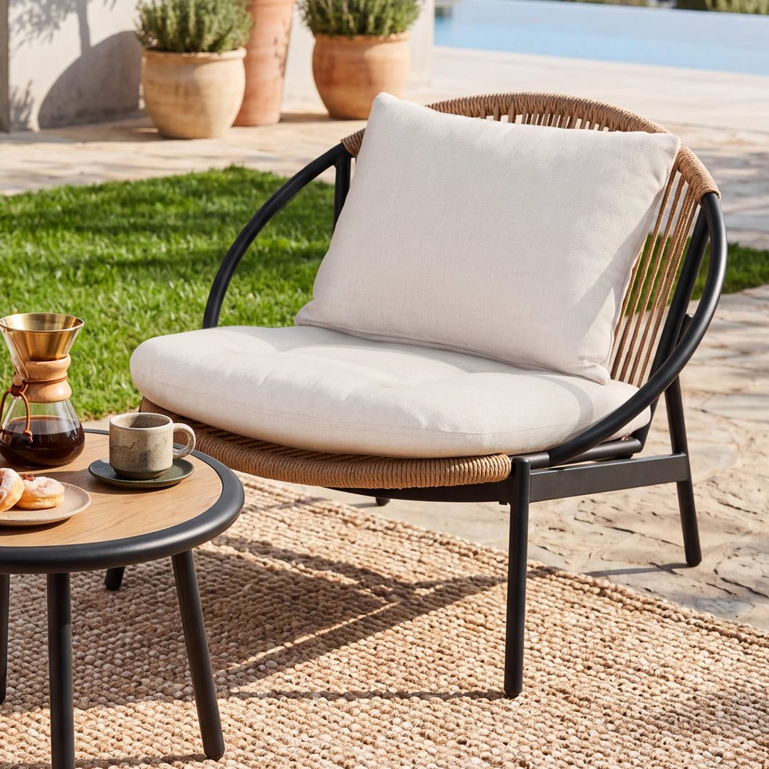 3-Piece Aluminum and Wicker Oversized Patio Bistro Set with Coffee Table