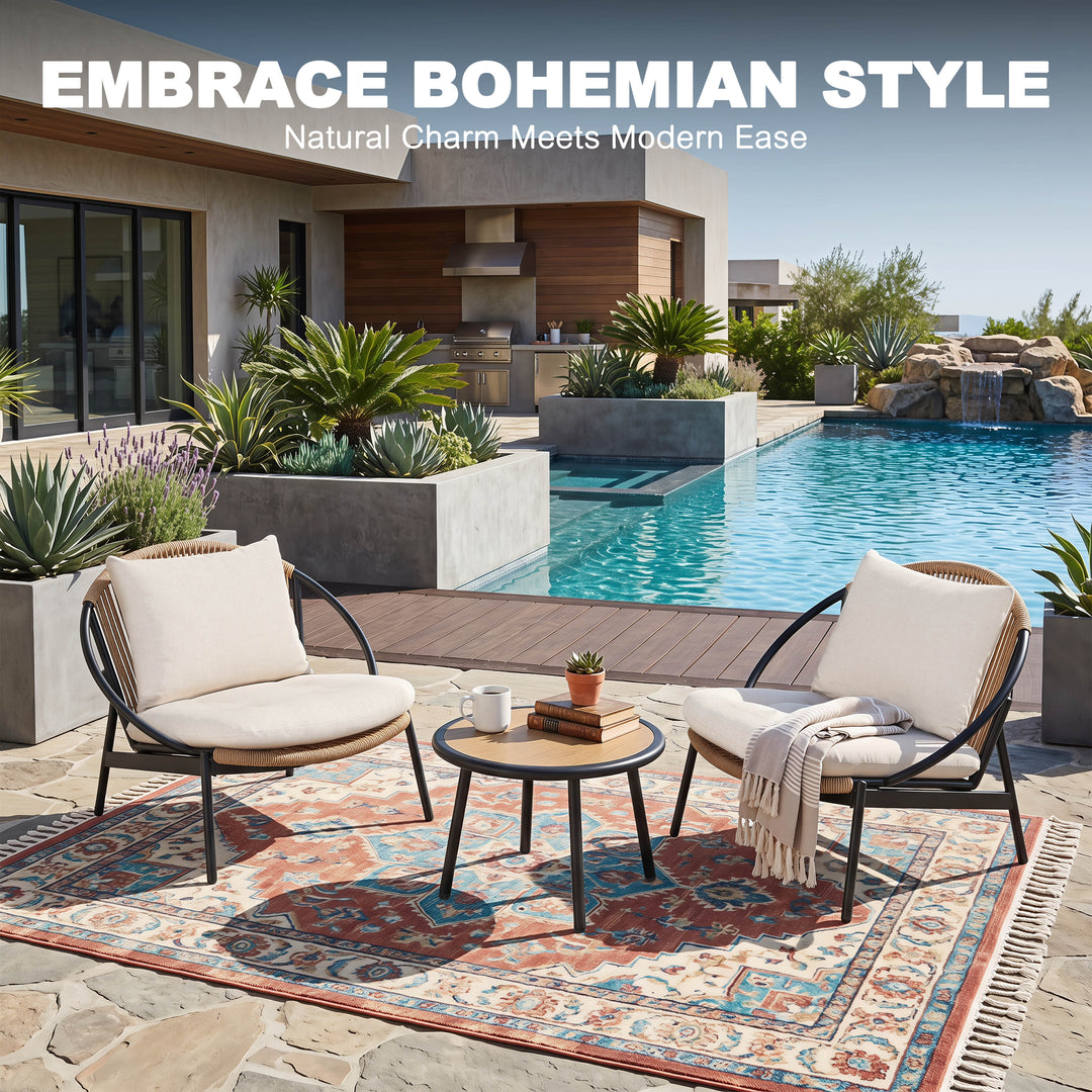 3-Piece Aluminum and Wicker Oversized Patio Bistro Set with Coffee Table