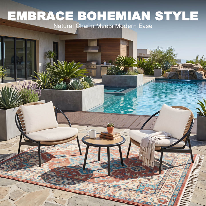 3-Piece Aluminum and Wicker Oversized Patio Bistro Set with Coffee Table
