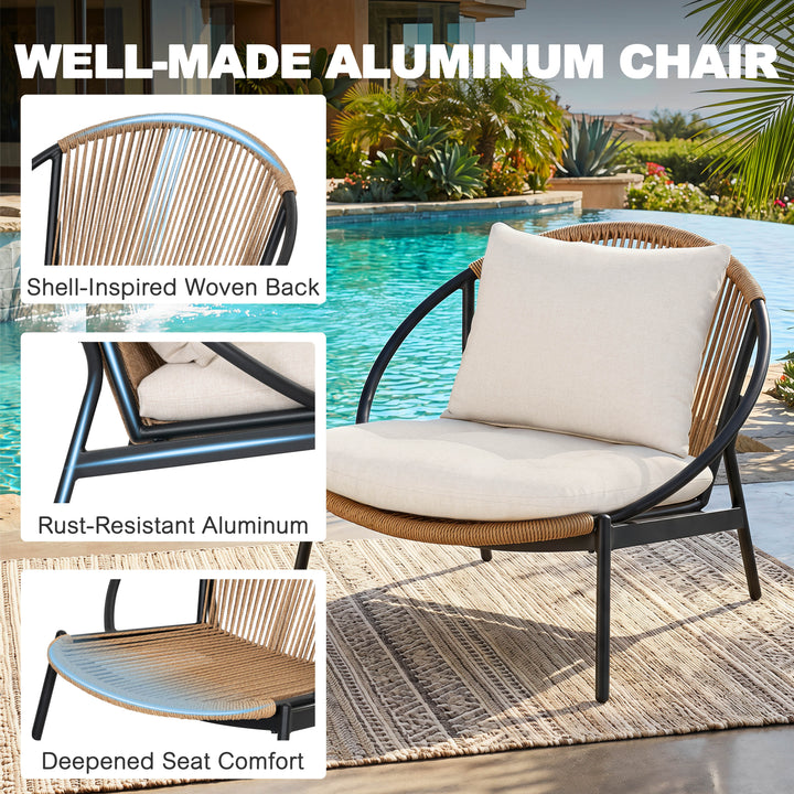 3-Piece Aluminum and Wicker Oversized Patio Bistro Set with Coffee Table