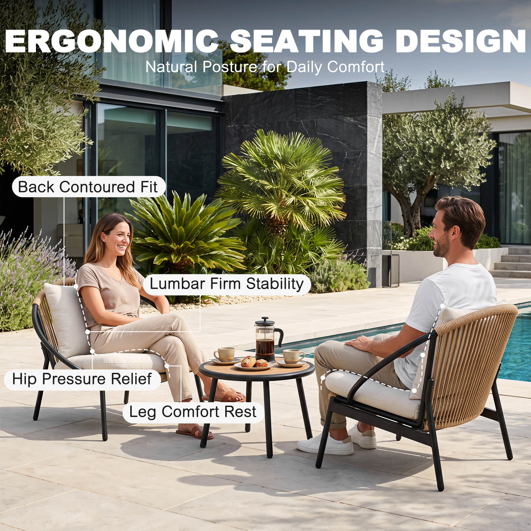 3-Piece Aluminum and Wicker Oversized Patio Bistro Set with Coffee Table