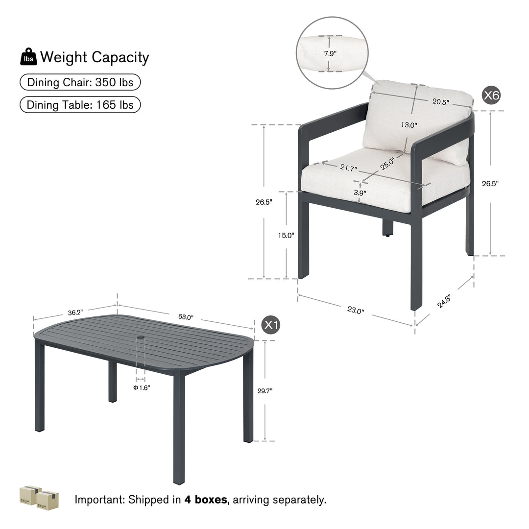 Patio Time 7-Piece Aluminum Outdoor Dining Set, with 63" Round Table for 6 People