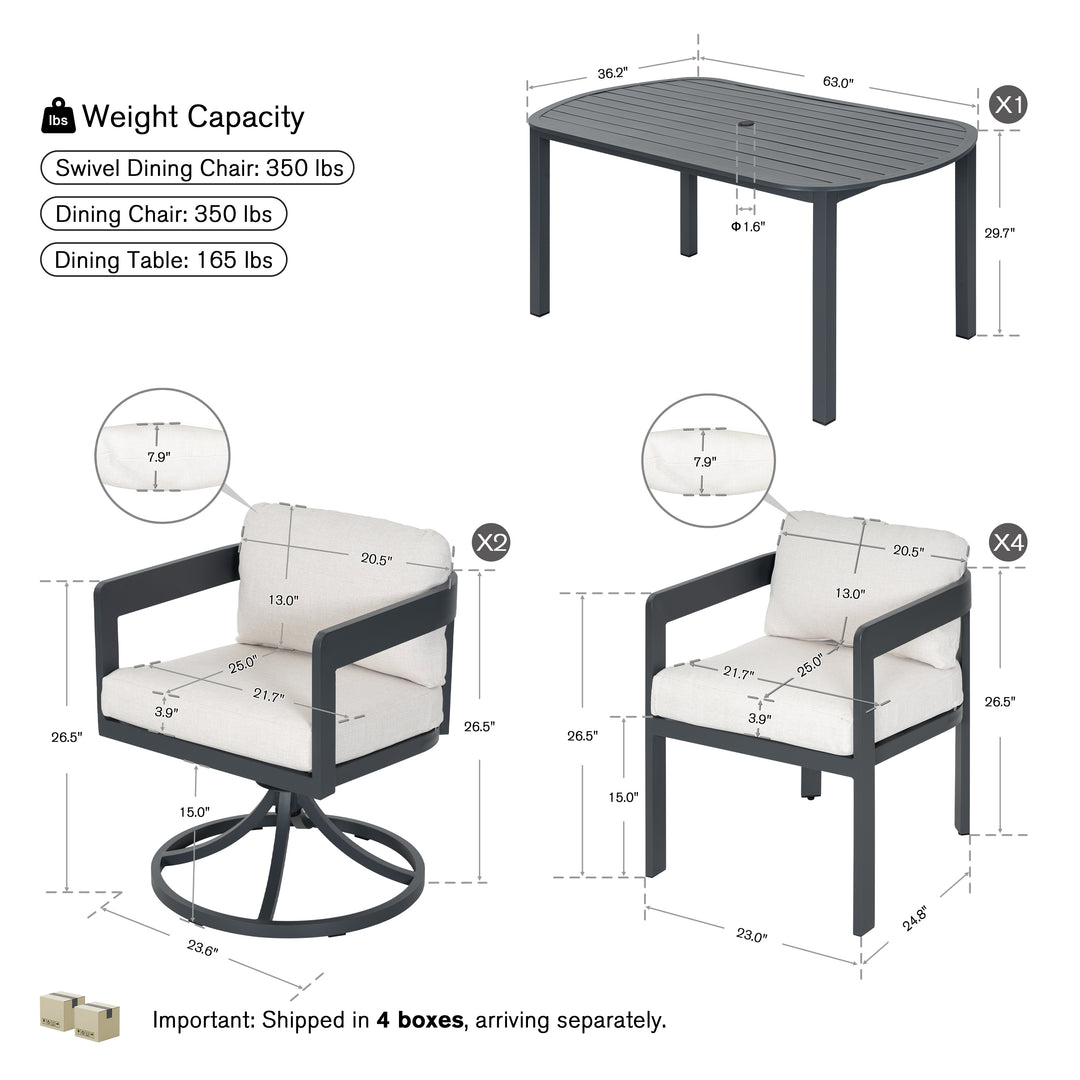 Patio Time 7-Piece Aluminum Outdoor Dining Set, with 63" Round Table for 6 People
