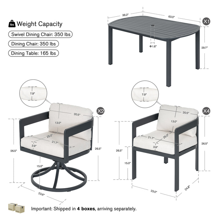 Patio Time 7-Piece Aluminum Outdoor Dining Set, with 63" Round Table for 6 People