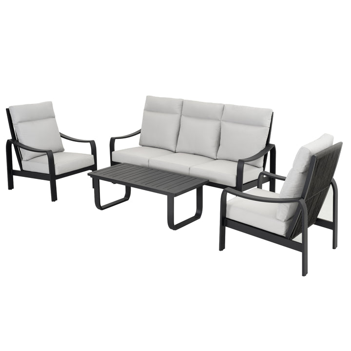Patio Time 4-Piece Aluminum & Textilene Rope Conversation Set with Cushions