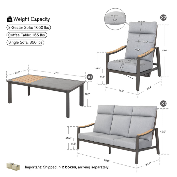 Patio Time 4-Piece Aluminum and Wicker Patio Conversation Set with Cushions