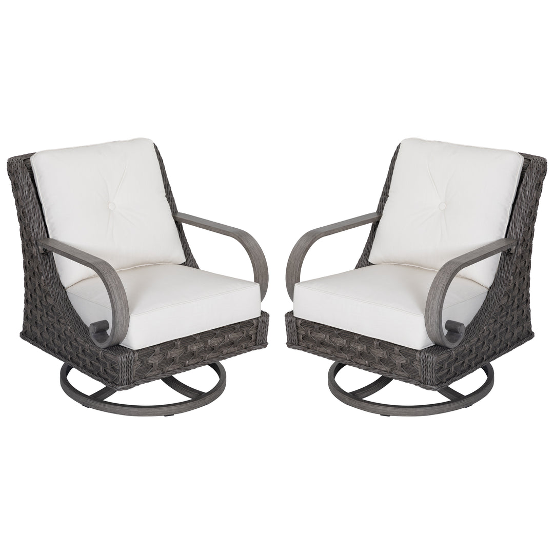 Patio Time Aluminum and Wicker Swivel Patio Chairs with Cushions Set of 2