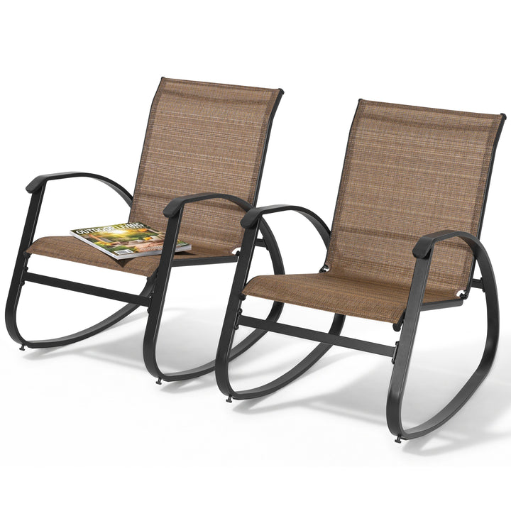 2-Piece Breathable Textilene Patio Rocking Chair, Powder-Coated Metal Frame