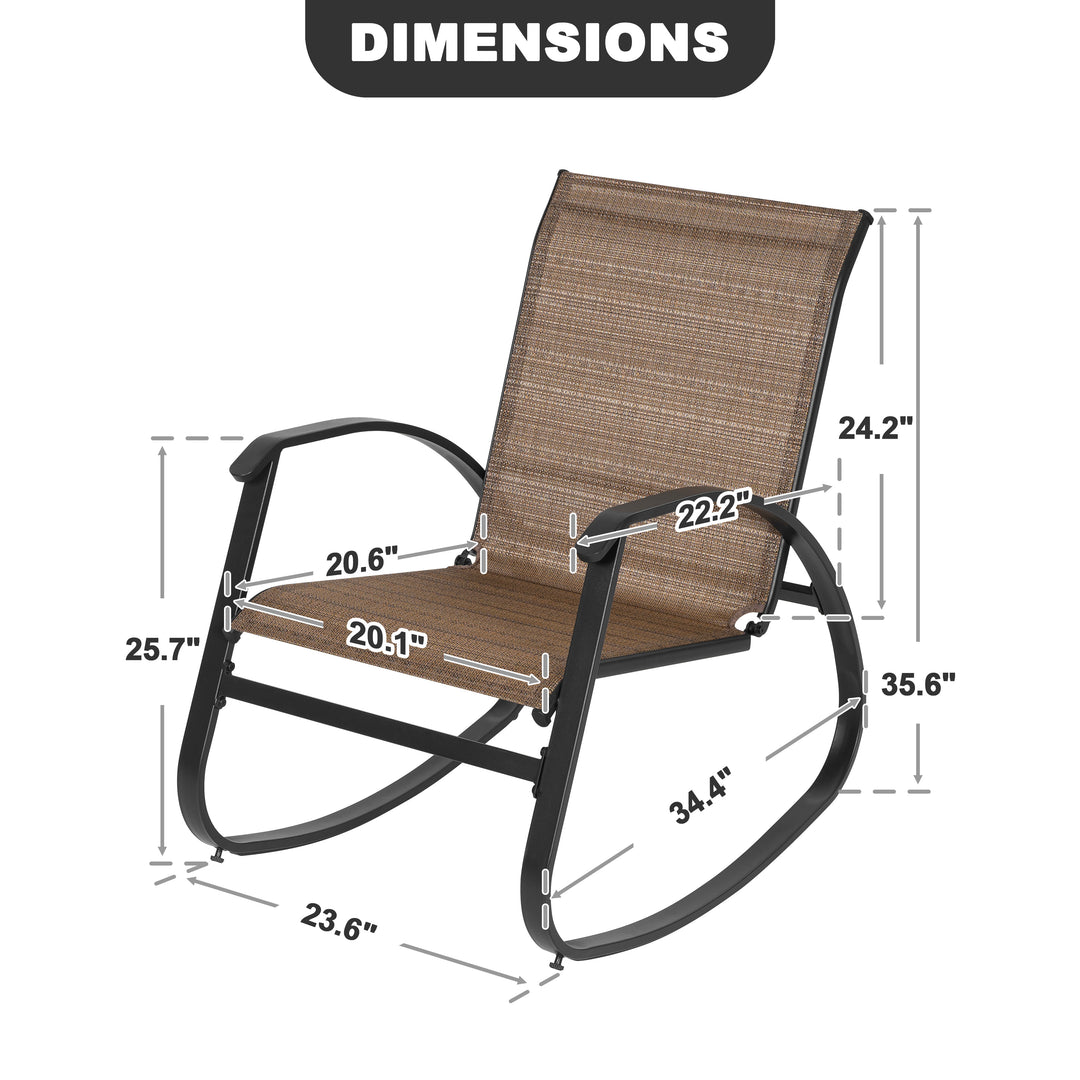 2-Piece Breathable Textilene Patio Rocking Chair, Powder-Coated Metal Frame