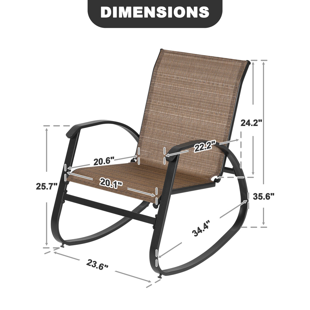 2-Piece Breathable Textilene Patio Rocking Chair, Powder-Coated Metal Frame