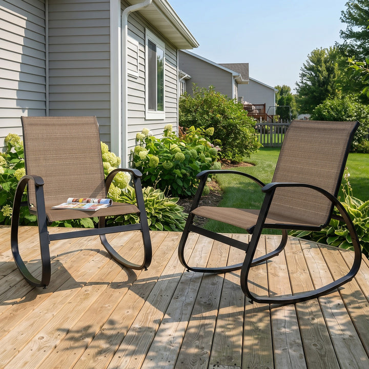 2-Piece Breathable Textilene Patio Rocking Chair, Powder-Coated Metal Frame