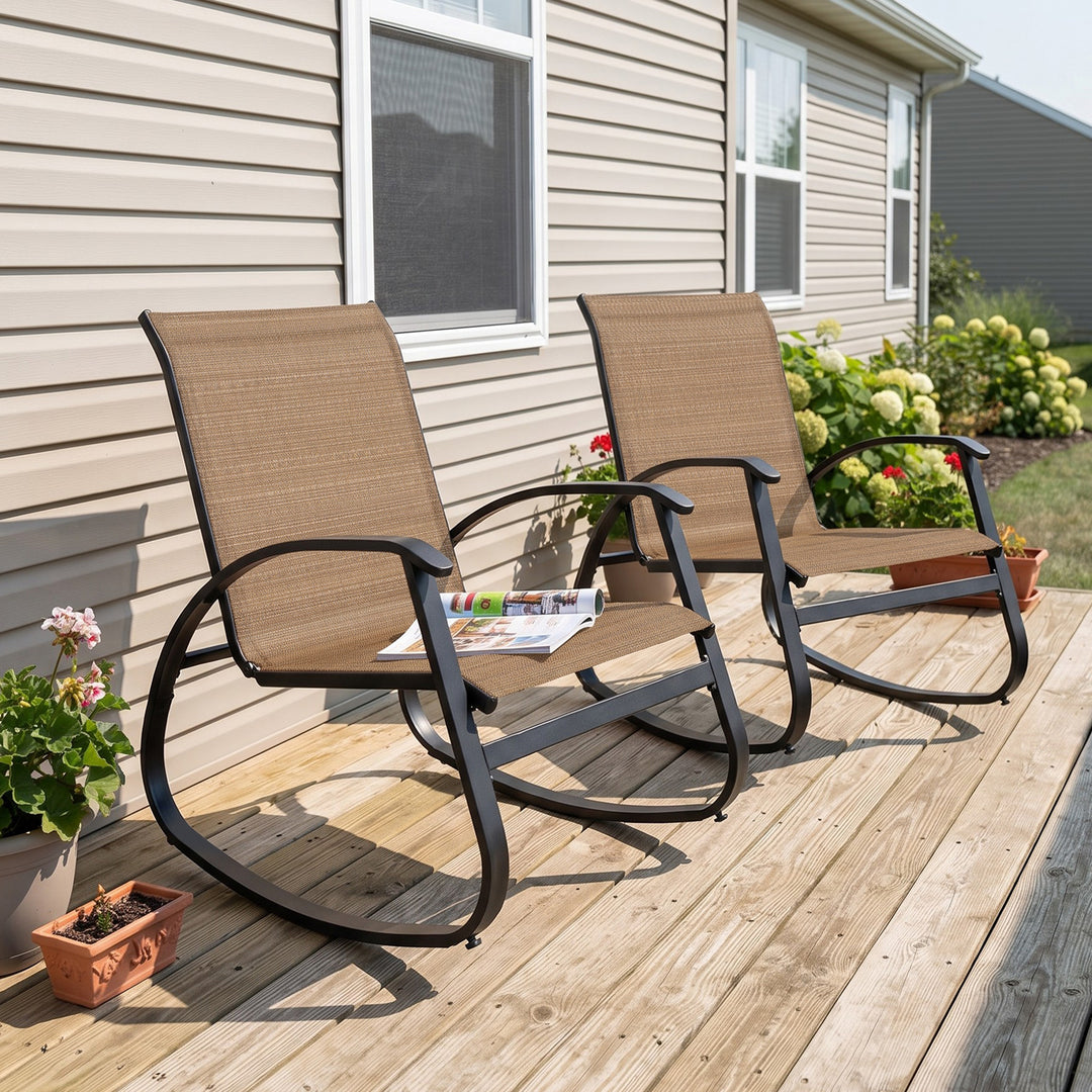 2-Piece Breathable Textilene Patio Rocking Chair, Powder-Coated Metal Frame