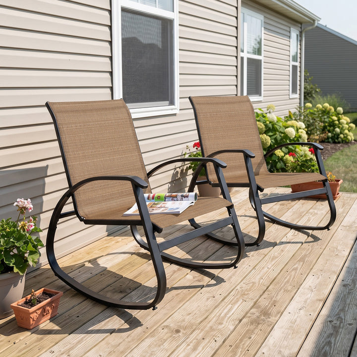 2-Piece Breathable Textilene Patio Rocking Chair, Powder-Coated Metal Frame